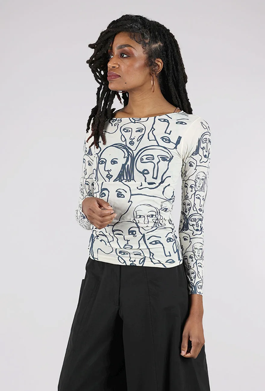 Raw Edge Second Skin Print Top, Faces/Angora