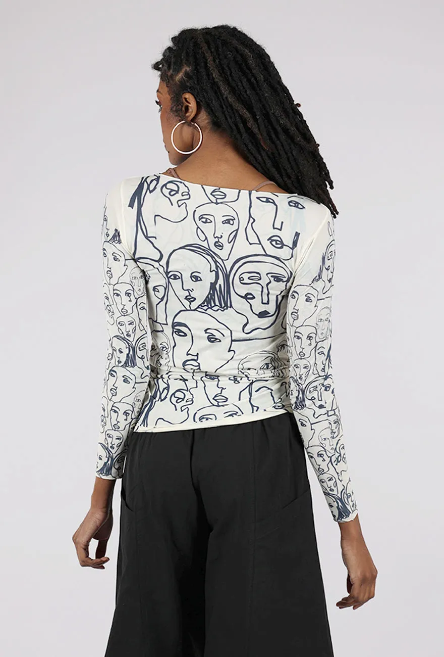 Raw Edge Second Skin Print Top, Faces/Angora