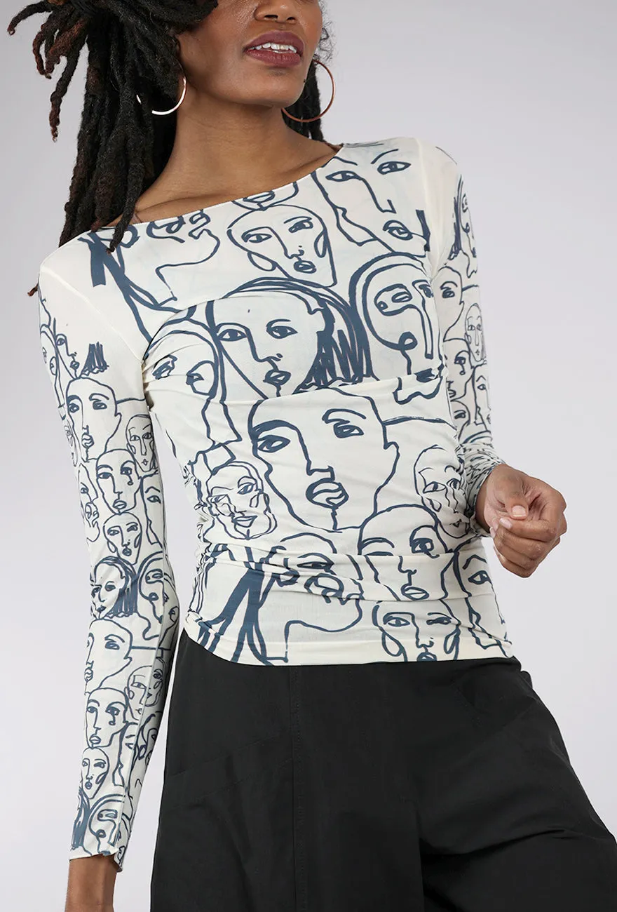 Raw Edge Second Skin Print Top, Faces/Angora