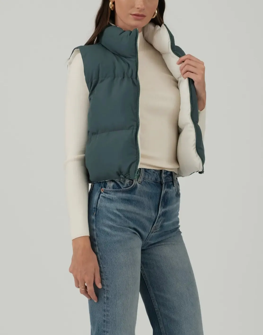 Ready to Hibernate Reversible Cropped Puffer Vests