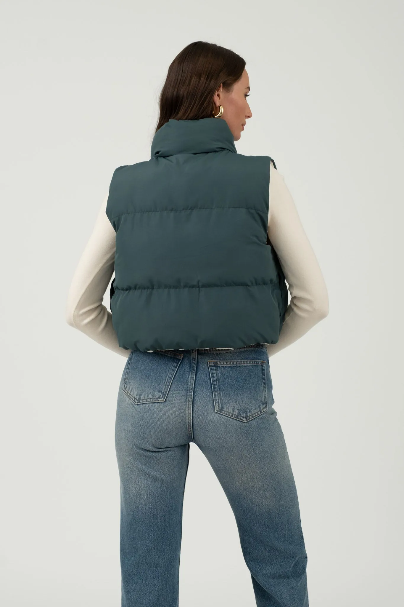 REVERSIBLE ZIP UP CROPPED PUFFER VEST
