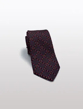 Rust with Navy Graphic Windowpane Patterned Microfiber Tie