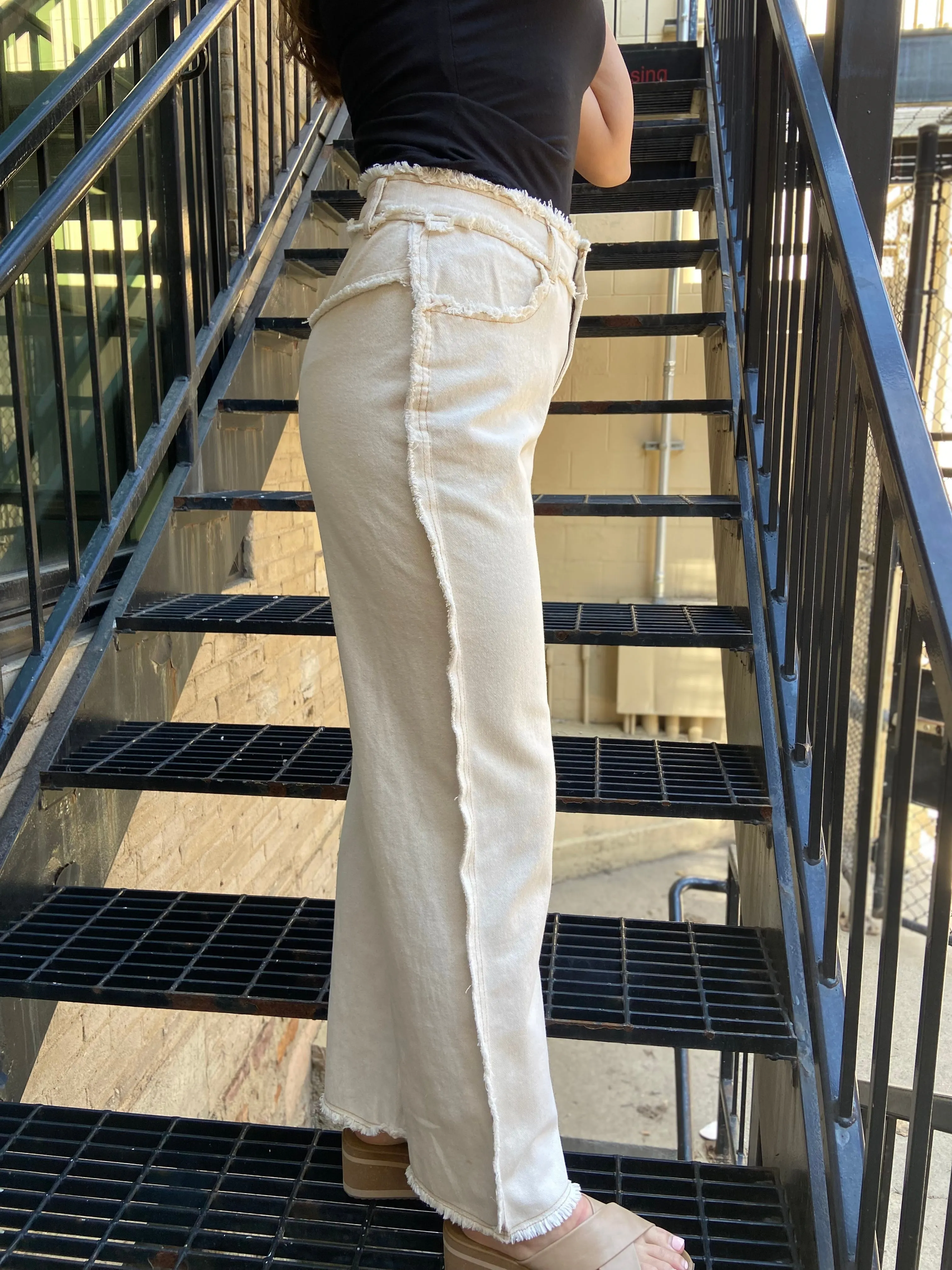 Ruth Oatmeal Distress Pants