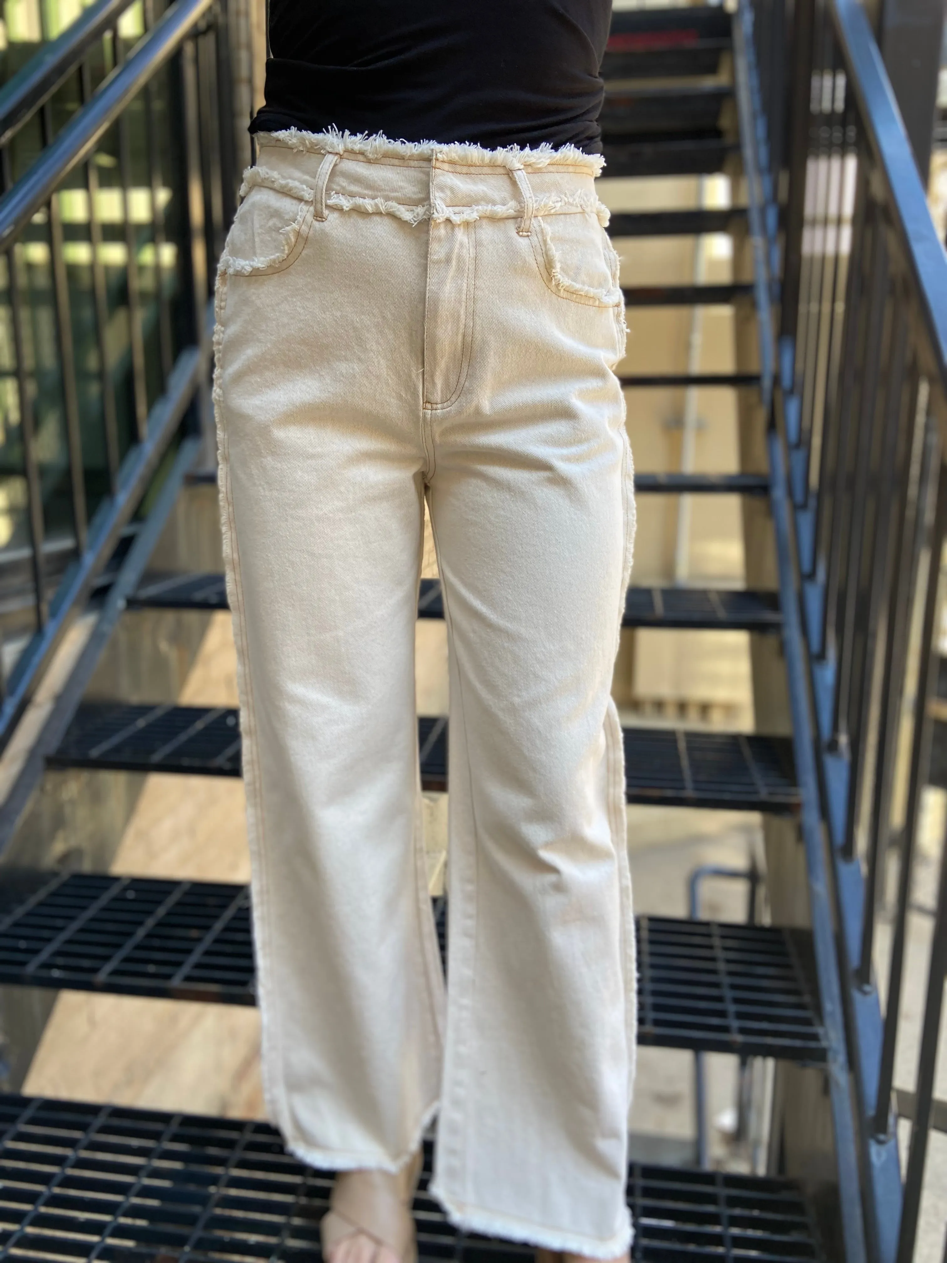 Ruth Oatmeal Distress Pants
