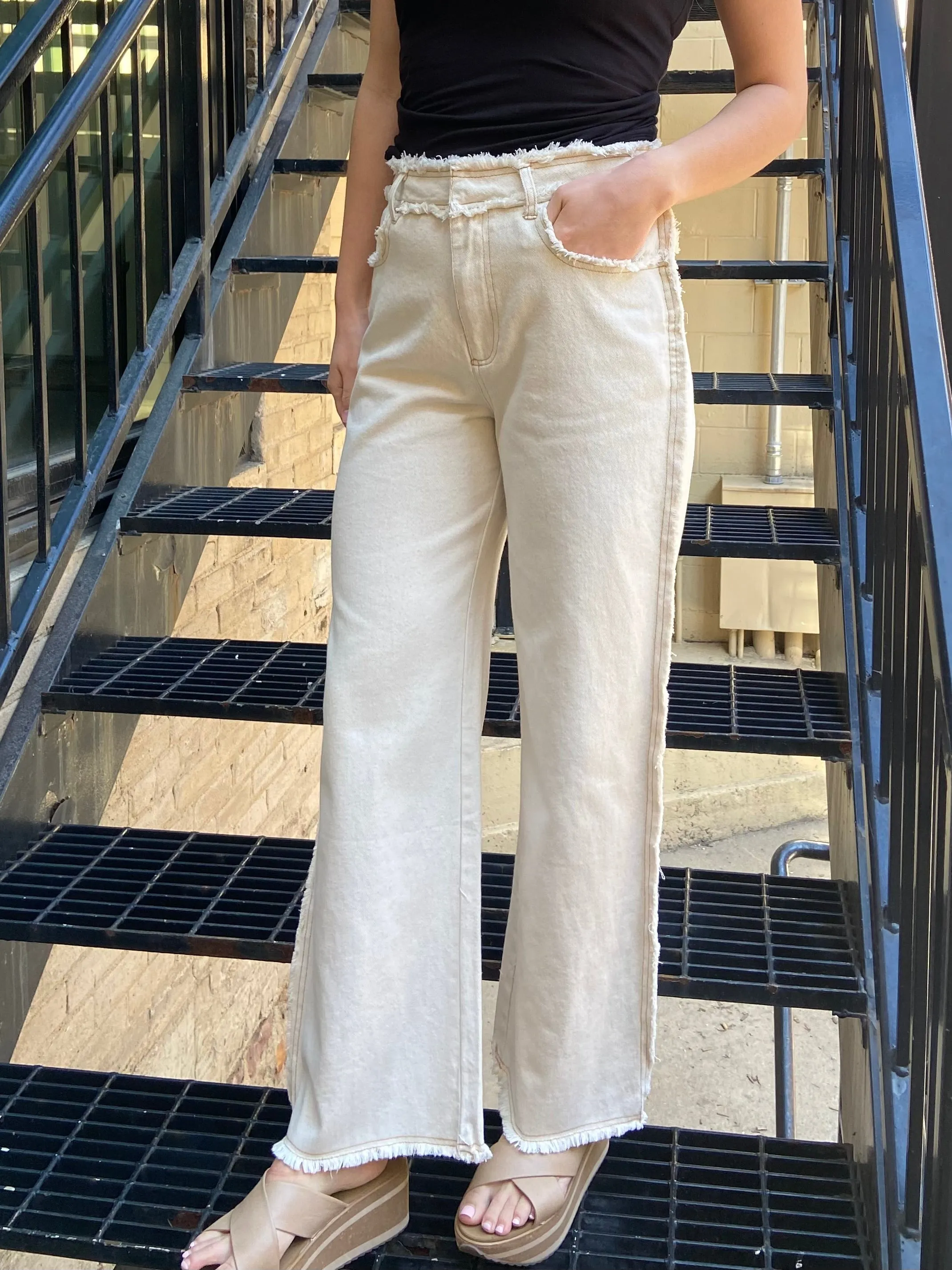 Ruth Oatmeal Distress Pants