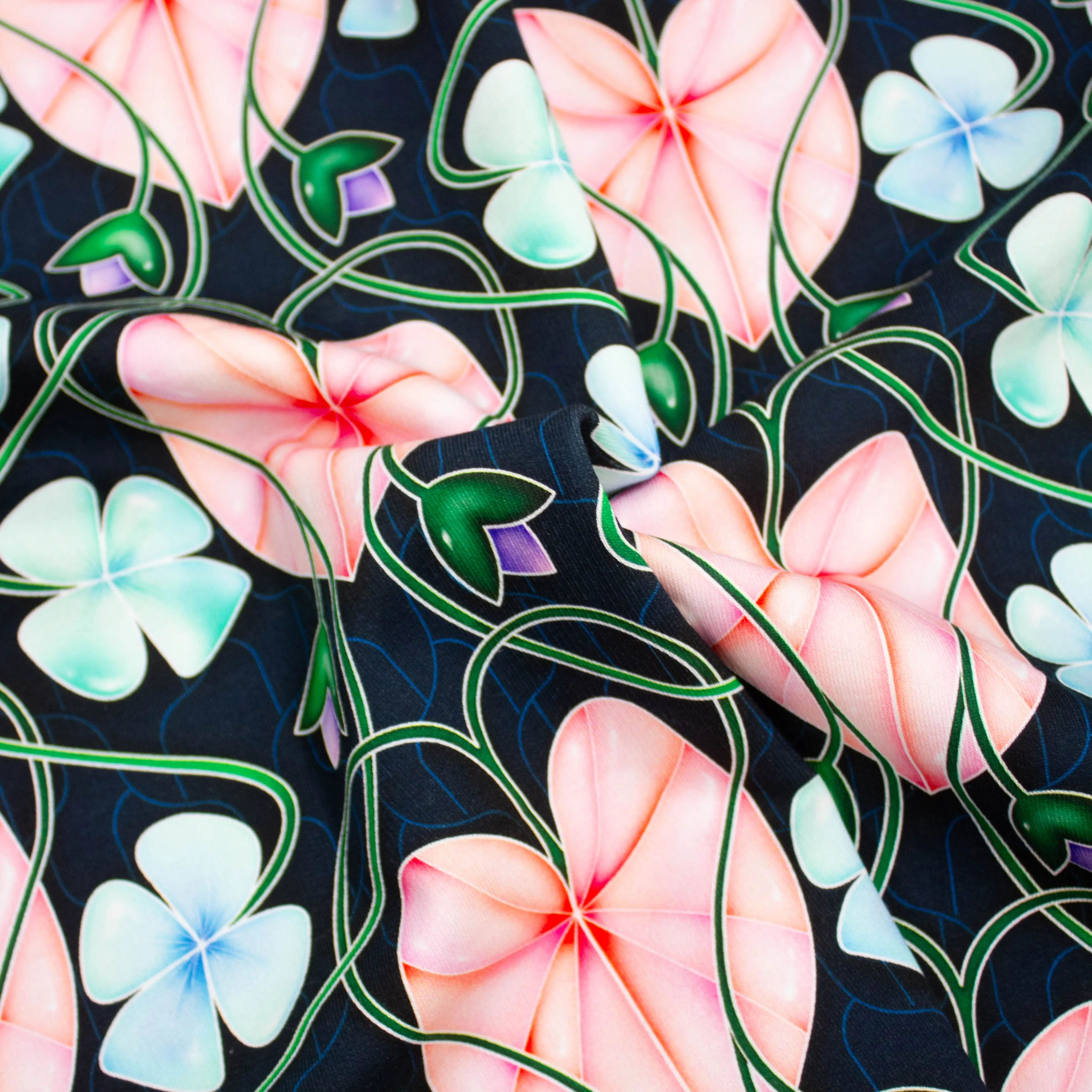Sari Dark Blue Floral Cotton Sweater Jersey Molton