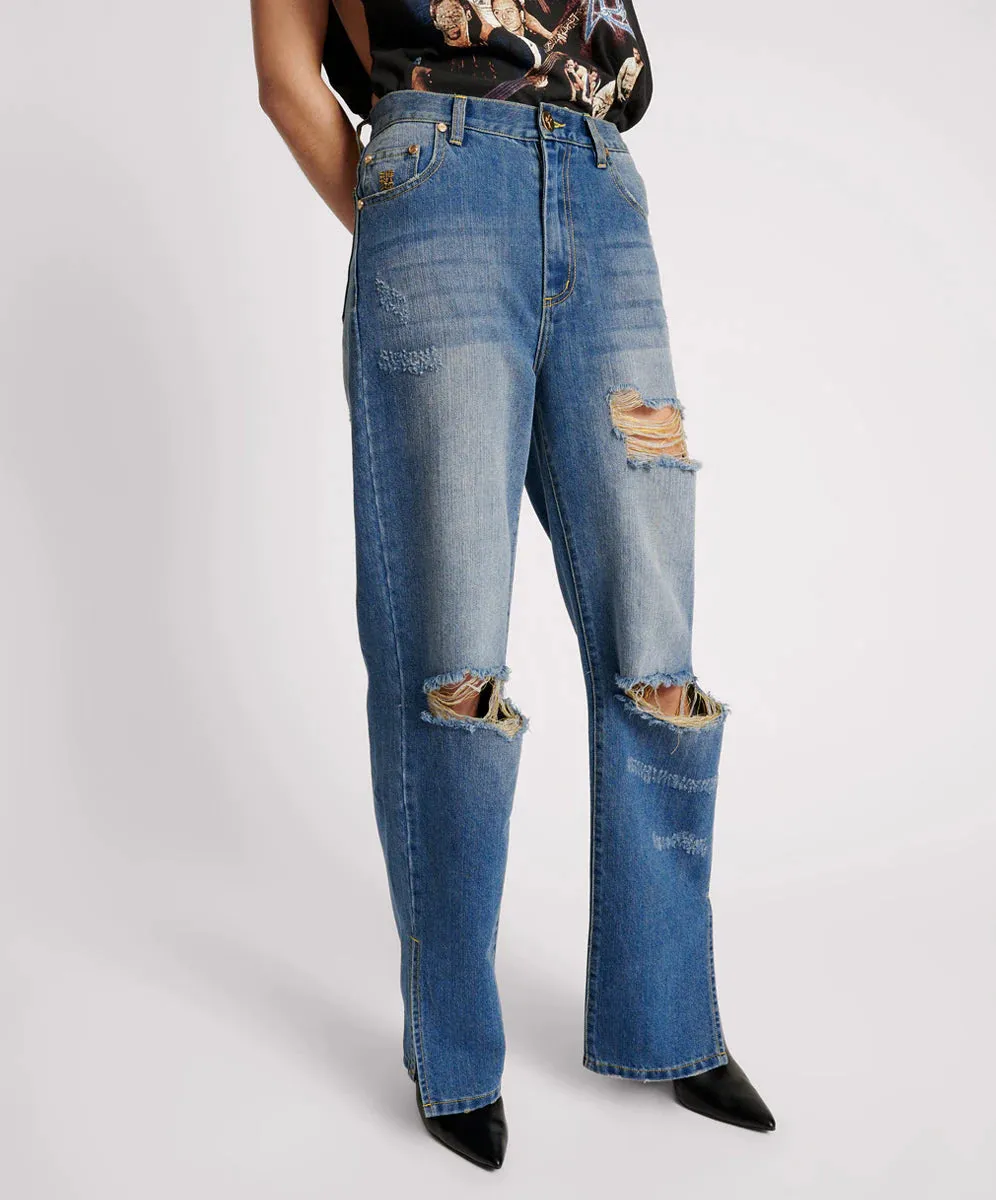 SHREDDED GOLD BILLIE LOW SLUNG STRAIGHT LEG MID WA