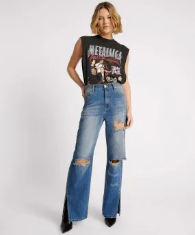 SHREDDED GOLD BILLIE LOW SLUNG STRAIGHT LEG MID WA