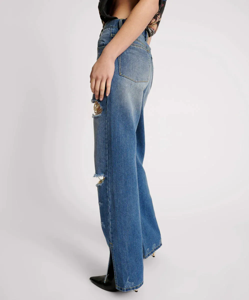 SHREDDED GOLD BILLIE LOW SLUNG STRAIGHT LEG MID WA