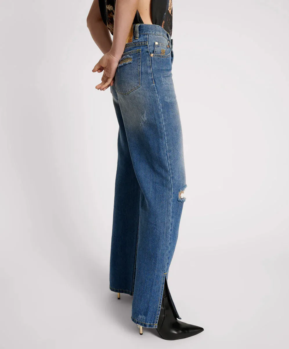 SHREDDED GOLD BILLIE LOW SLUNG STRAIGHT LEG MID WA