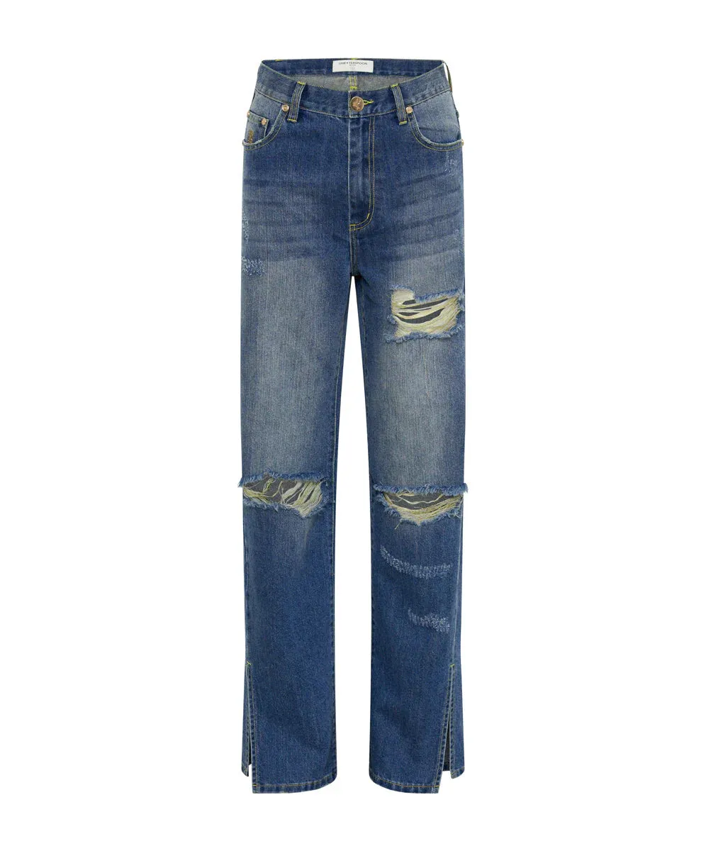 SHREDDED GOLD BILLIE LOW SLUNG STRAIGHT LEG MID WA