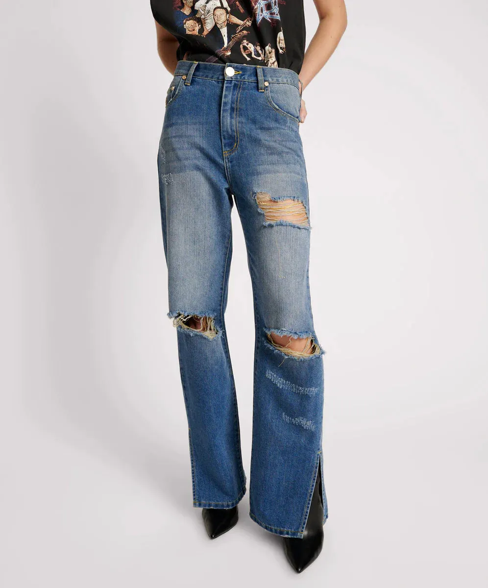 SHREDDED GOLD BILLIE LOW SLUNG STRAIGHT LEG MID WA