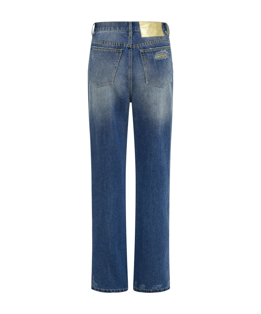 SHREDDED GOLD BILLIE LOW SLUNG STRAIGHT LEG MID WA
