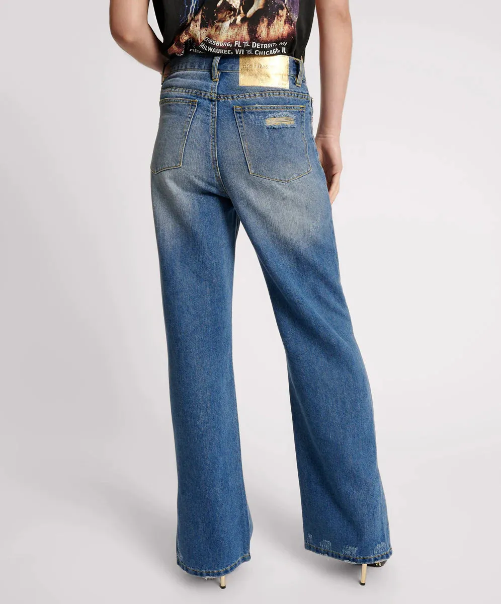 SHREDDED GOLD BILLIE LOW SLUNG STRAIGHT LEG MID WA