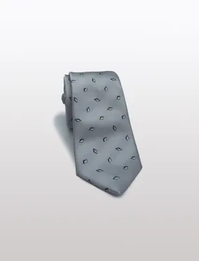 Silver with Blue Diamond Motif Patterned Microfiber Tie