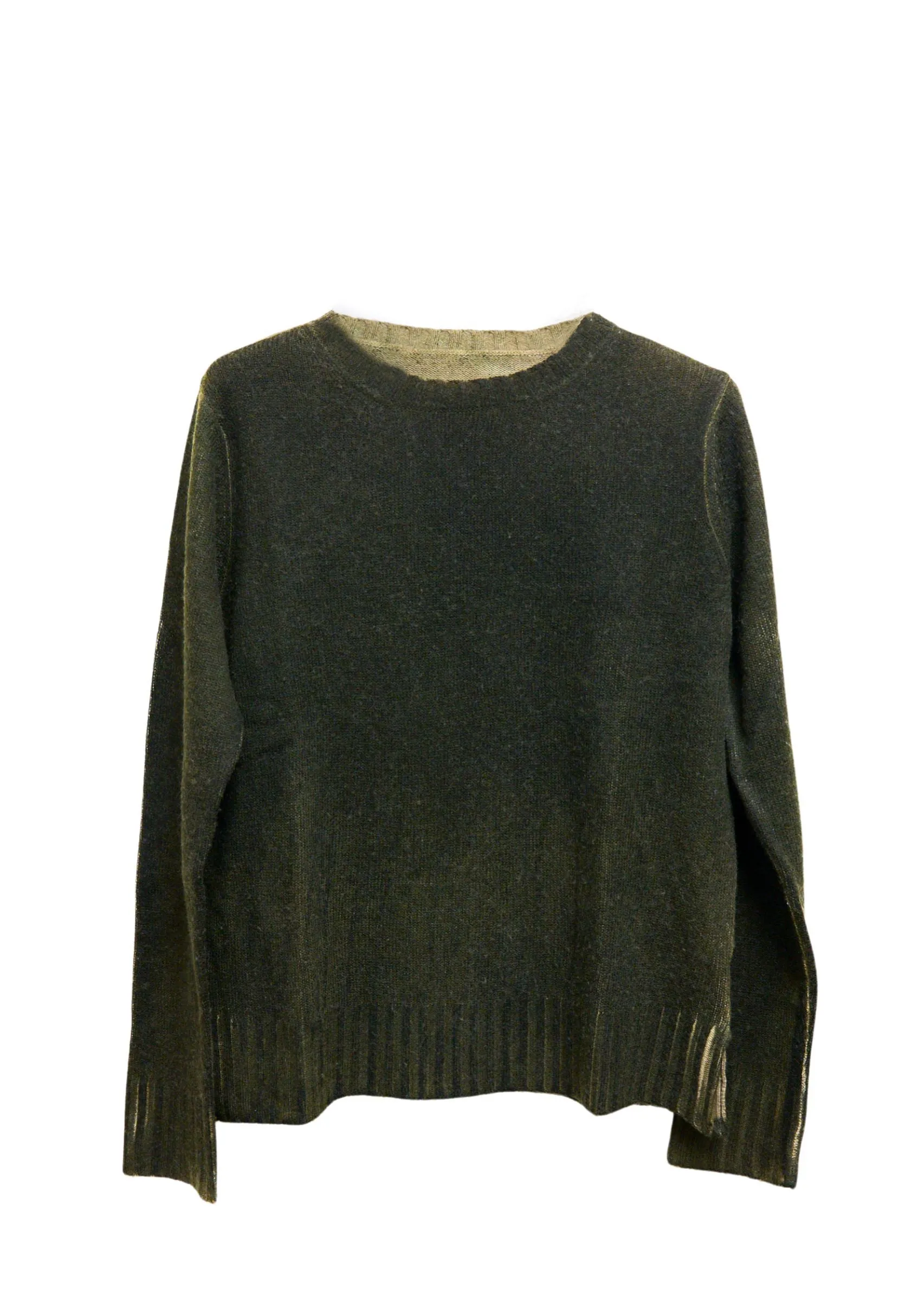 Spray Dye Cashmere Crew Neck Sweater in Khaki | Lux Couture