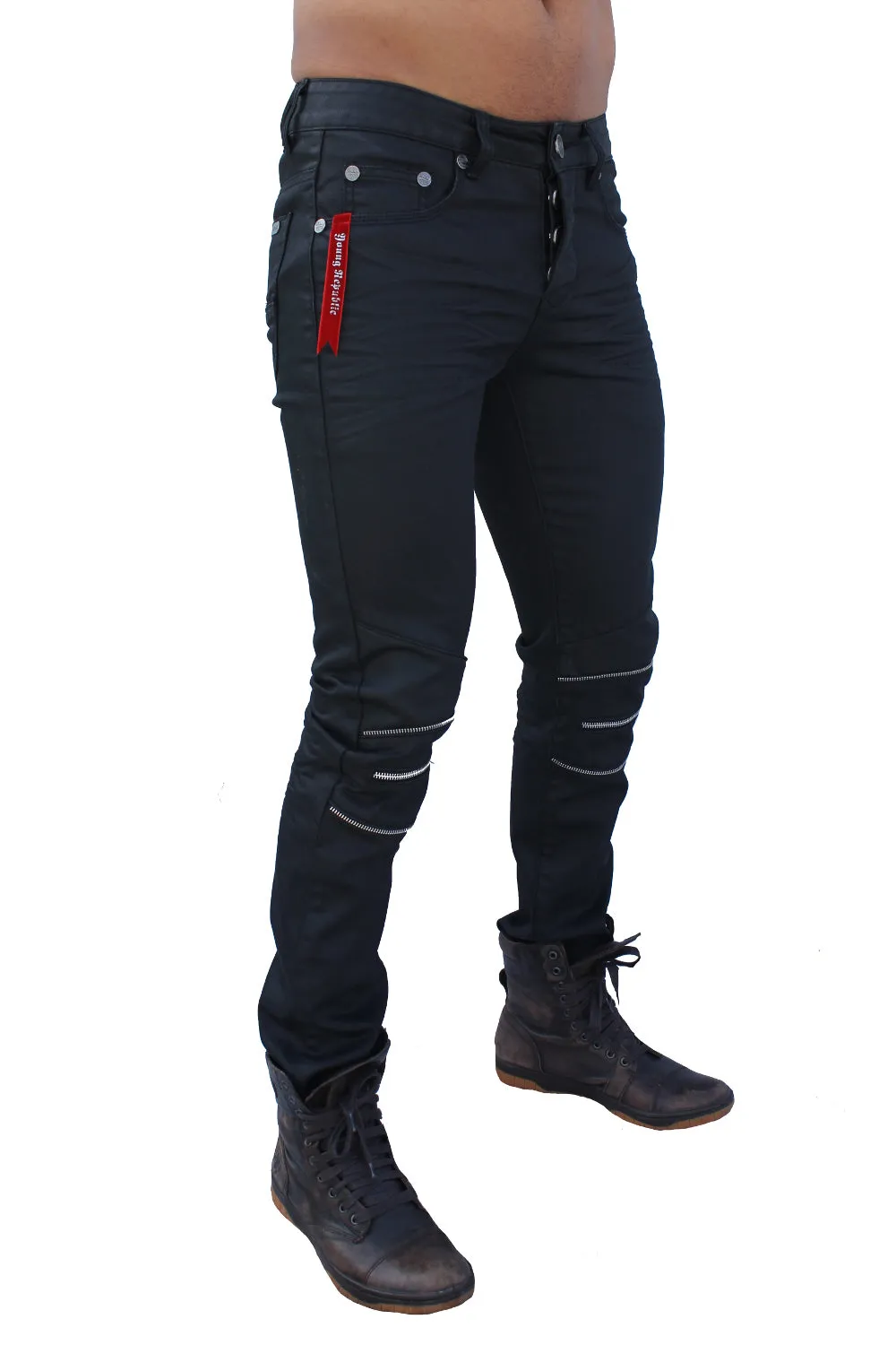 Stance Black Waxed Moto Jeans with Zipper Knee Details