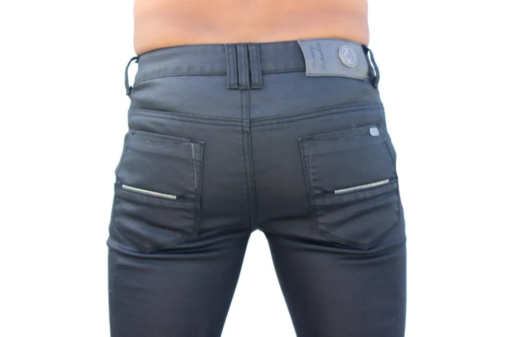 Stance Black Waxed Moto Jeans with Zipper Knee Details