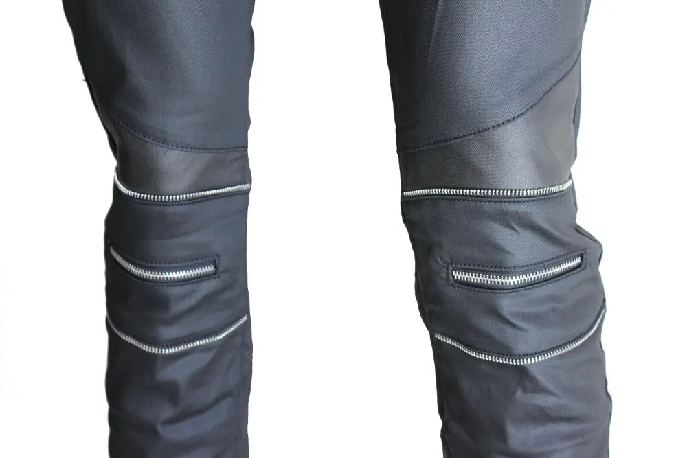 Stance Black Waxed Moto Jeans with Zipper Knee Details