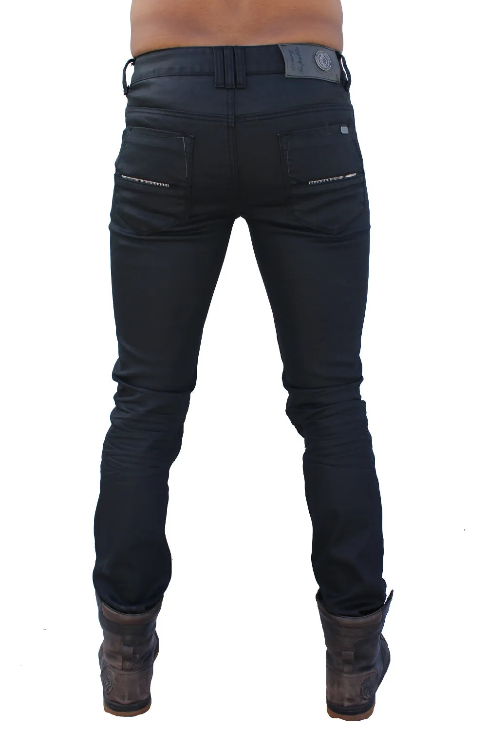 Stance Black Waxed Moto Jeans with Zipper Knee Details
