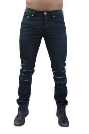 Stance Black Waxed Moto Jeans with Zipper Knee Details