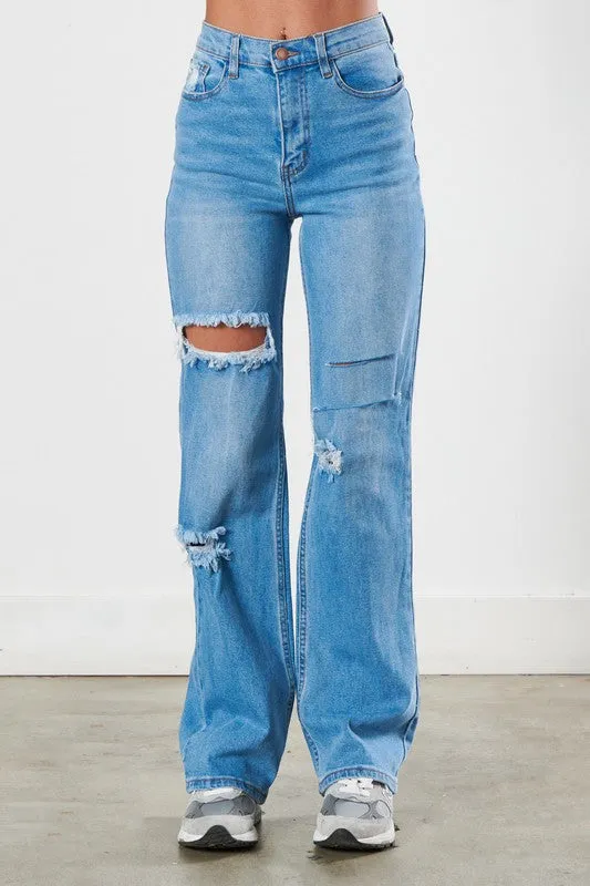 Vibrant M.i.U Distressed Wide Leg Jeans