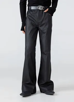 Wax coated boot cut pants
