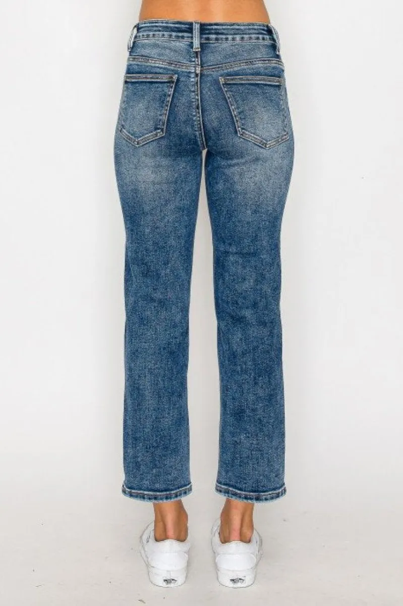 Wax Jean - Baisc Stone Wasked Crop Straight Jeans - 90370