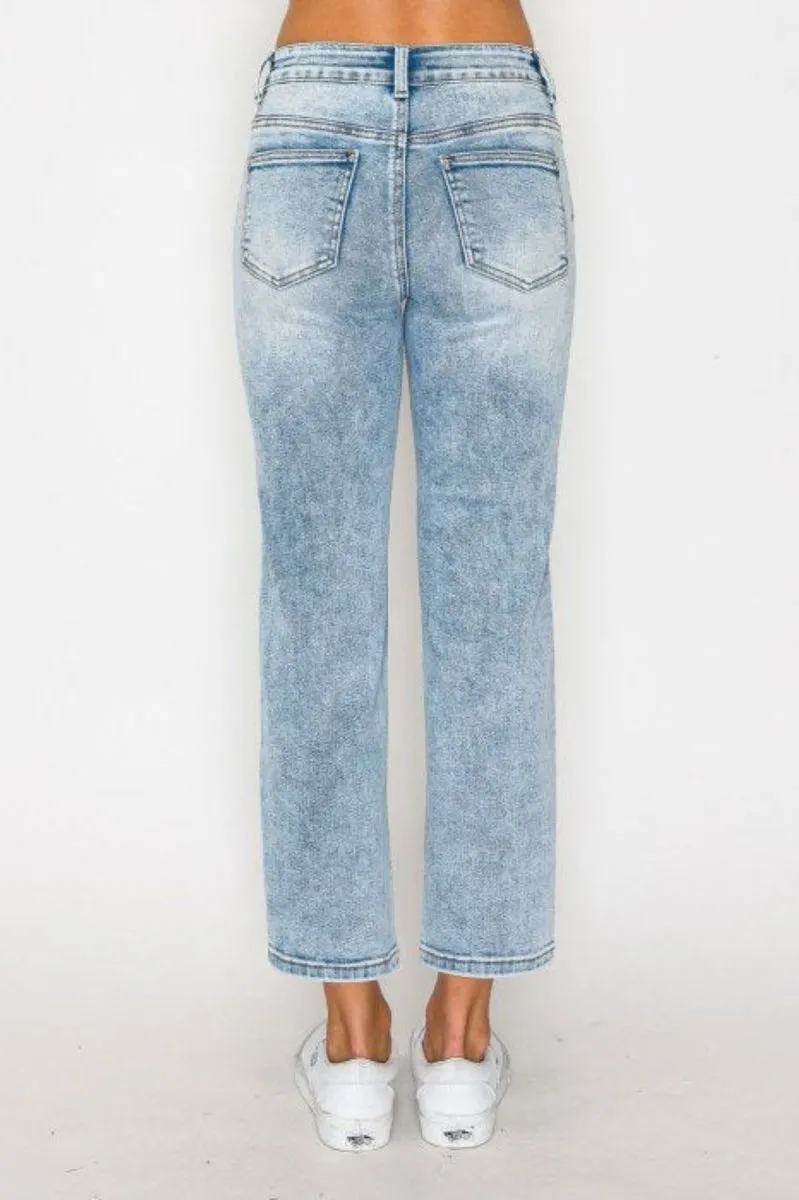Wax Jean - Baisc Stone Wasked Crop Straight Jeans - 90370