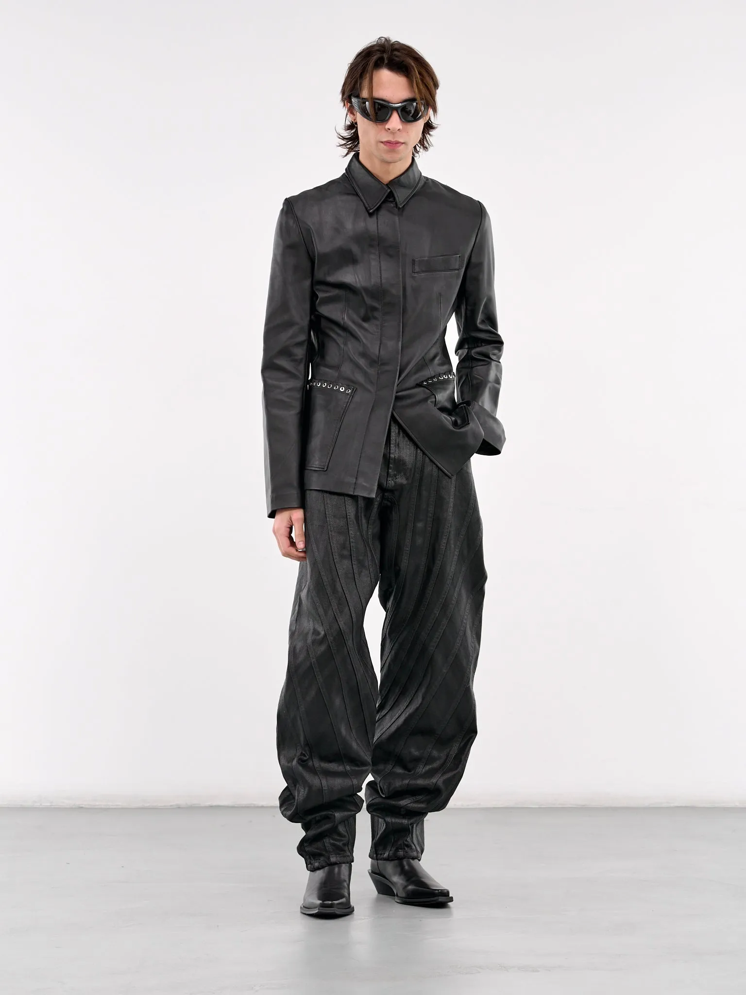 Waxed Spiral Baggy Jeans (25P6PA03272008-WAX-SHINY-BLACK)