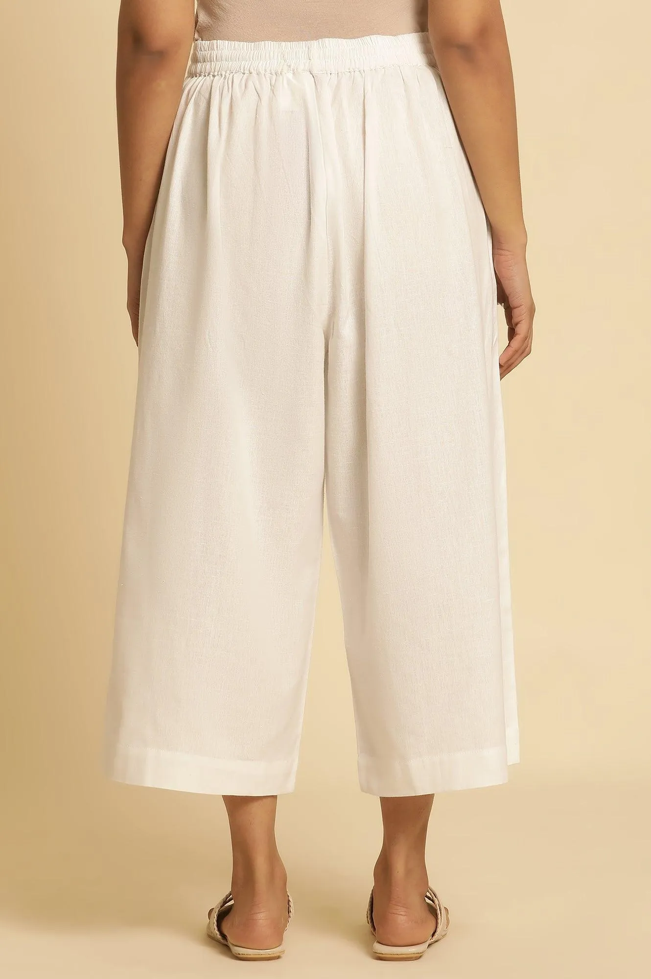 White Cotton Flax Flared Pants