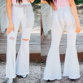 White Lightning Distressed Bell Bottoms