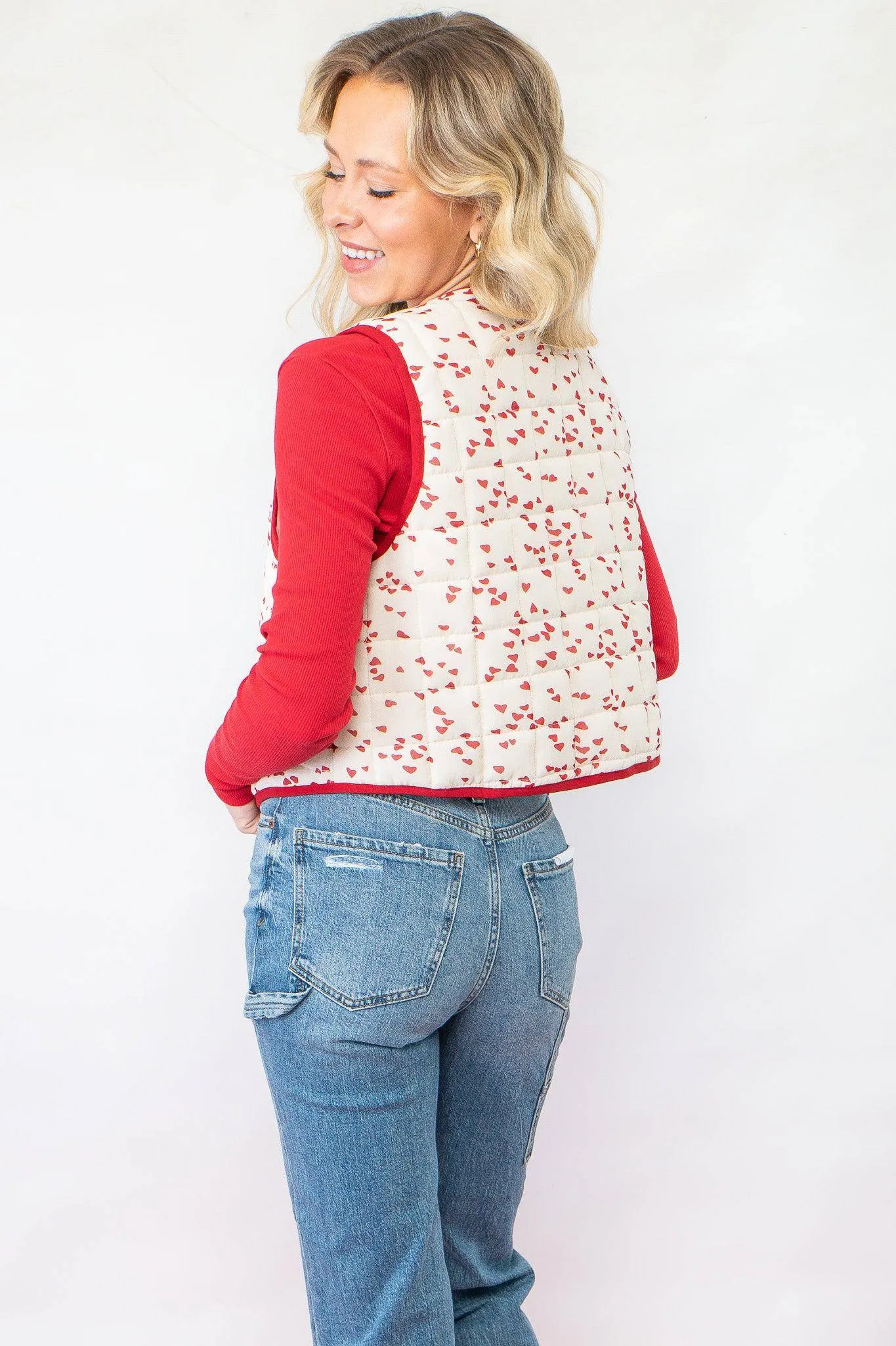 Women's Heart Print Tie-Front Puffer Vest