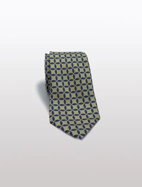 Yellow and Blue Circular Check Patterned Microfiber Tie