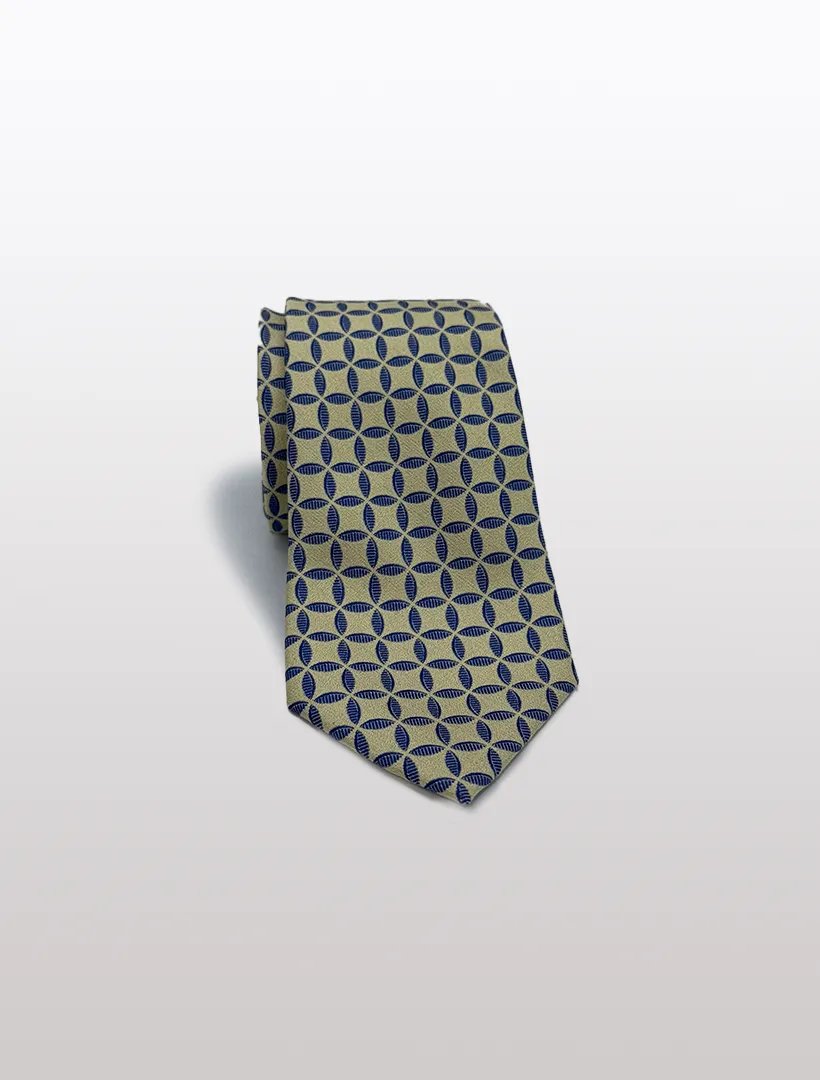 Yellow and Blue Circular Check Patterned Microfiber Tie